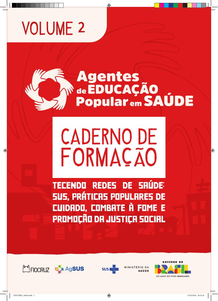 Capa de Caderno de Formação AgPopSUS — Volume 2: tecendo redes de saúde, SUS, práticas populares de cuidado, combate à fome e promoção da justiça social