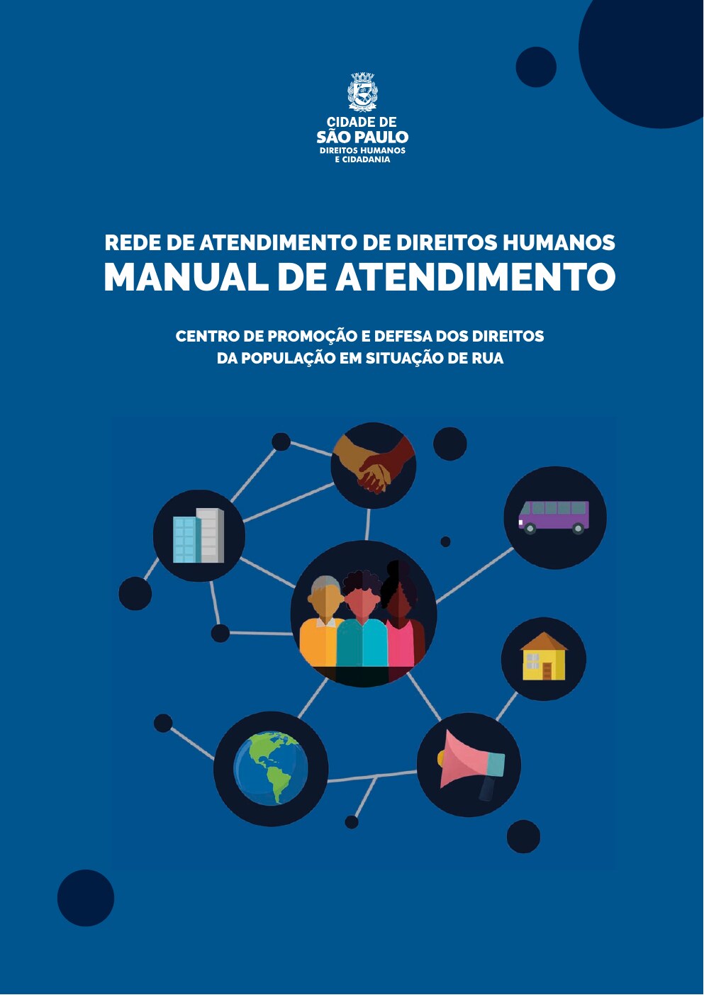 Capa do Manual de Atendimento do Centro de Promoção e Defesa dos Direitos da População em Situação de Rua, da Prefeitura de São Paulo.