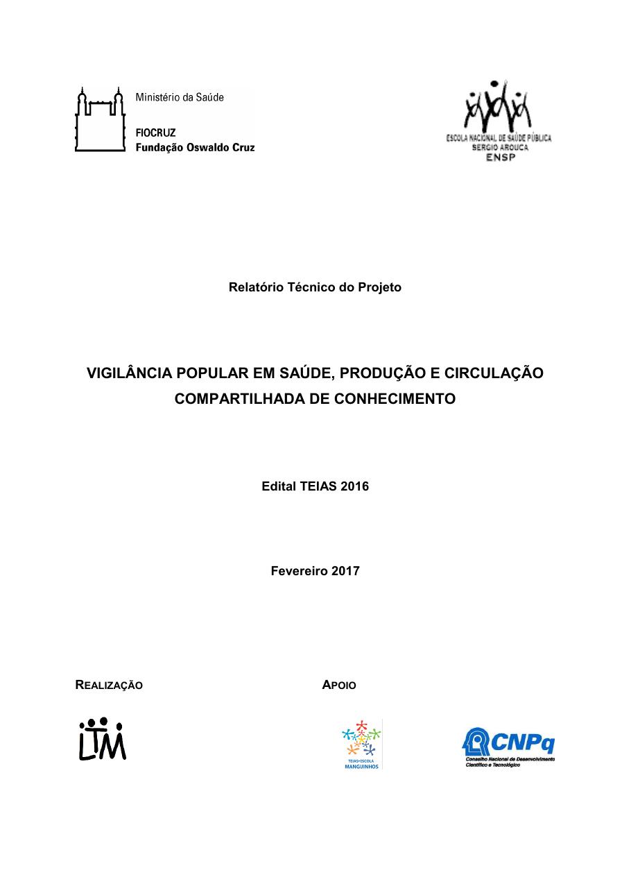 Capa de Vigilância Popular em Saúde, produção e circulação compartilhada de conhecimento