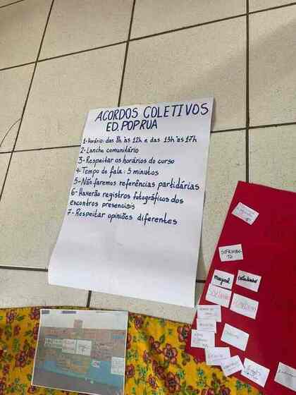 Cartaz de acordos coletivos do EdPopRua elaborado no primeiro encontro presencial em Assis