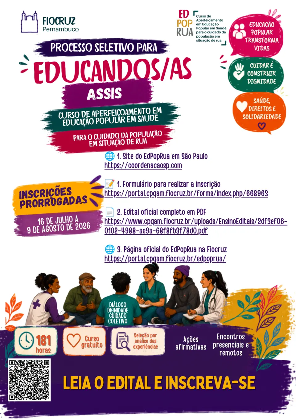 Folder do processo seletivo para educandos e educandas do EdPopRua 2026 em Assis