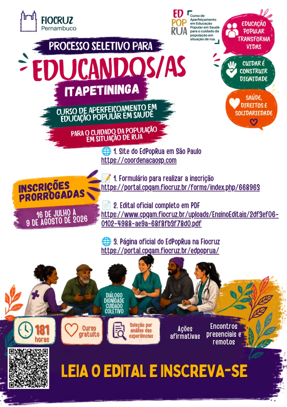 Folder do processo seletivo para educandos e educandas do EdPopRua 2026 em Itapetininga
