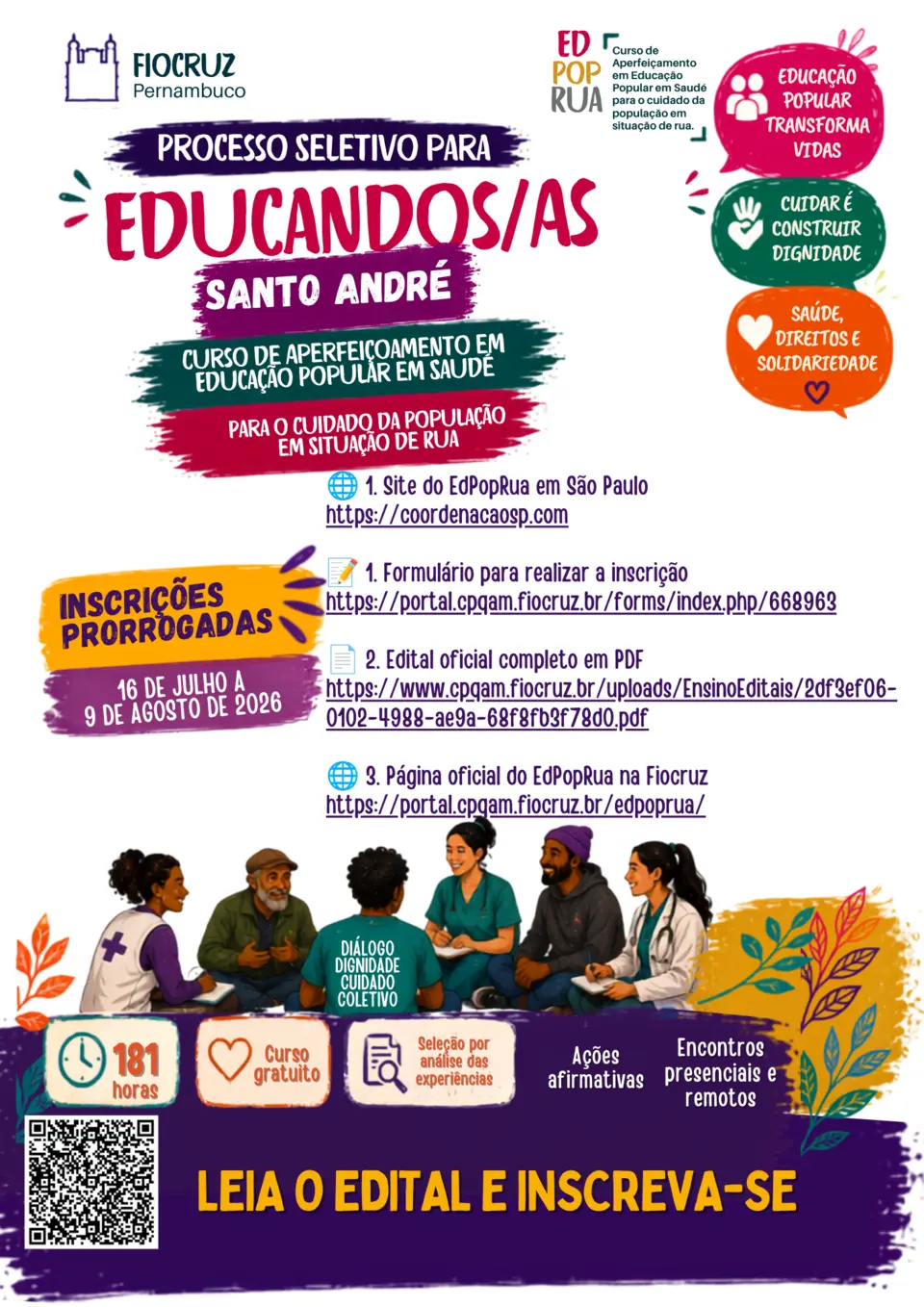 Folder do processo seletivo para educandos e educandas do EdPopRua 2026 em Santo André